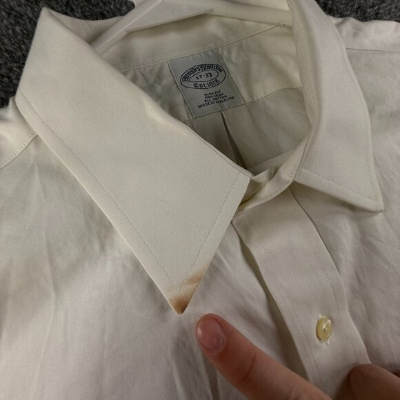 Brooks Brothers White Long Sleeve 17 33 Slim Fit Non Iron Button Up Shirt *** - Picture 10 of 16